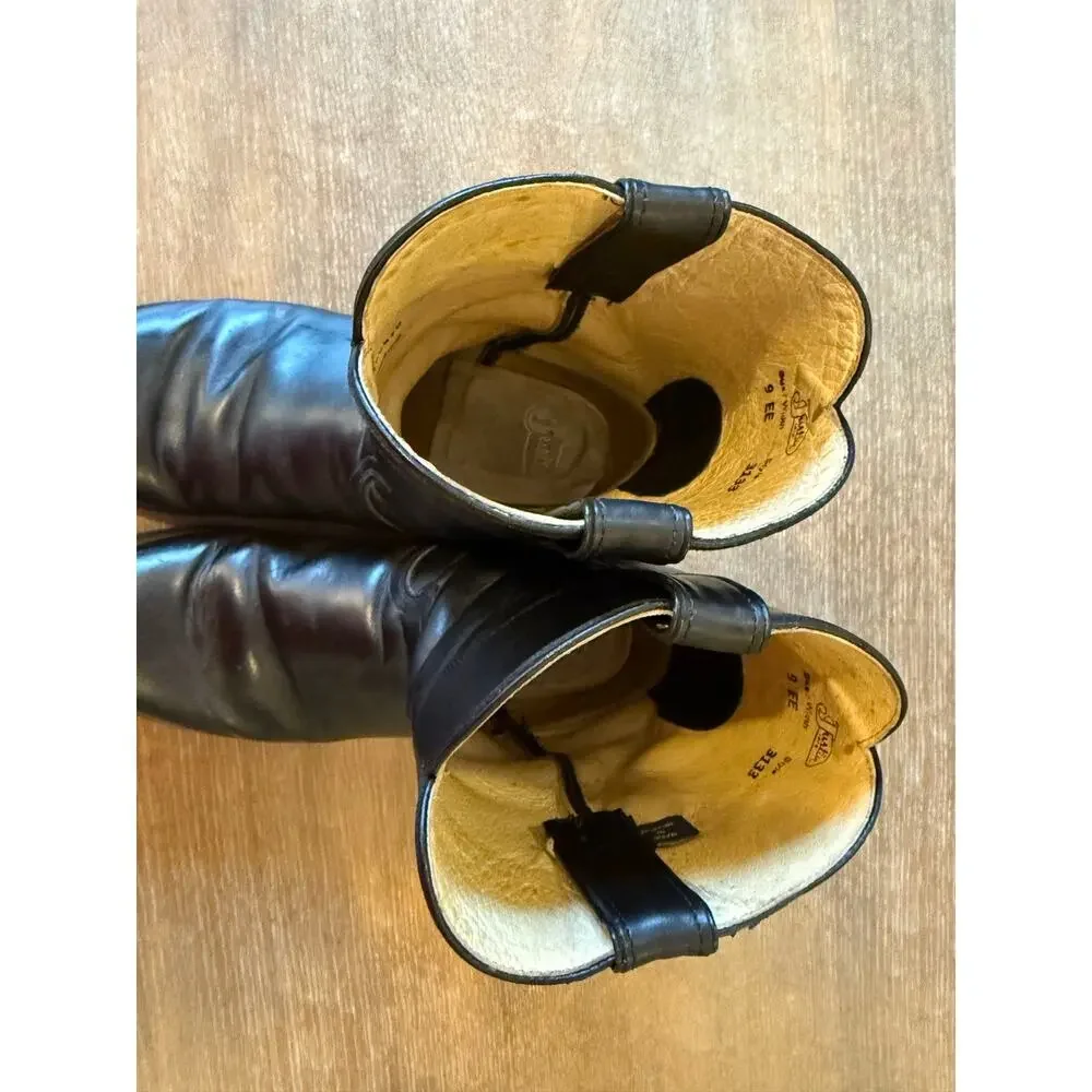 JUSTIN Black Roper Western Leather Cowboy Boots Men size 9 EE